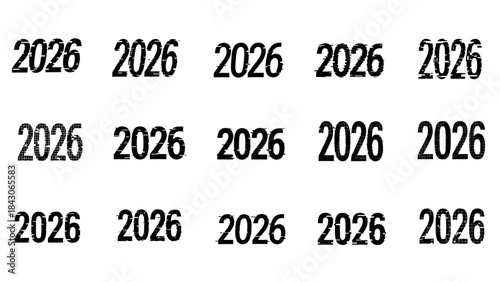 Repeated pattern of the year 2026 in bold black font in a grid layout