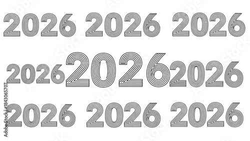 Stylish 2026 Graphic Design with Repeated Number Pattern in Modern Outline Style