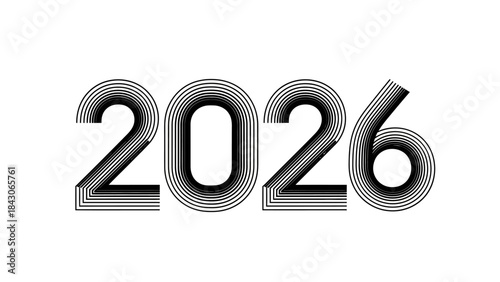 Stylish black and white graphic design of the year 2026 with layered lines and modern aesthetic