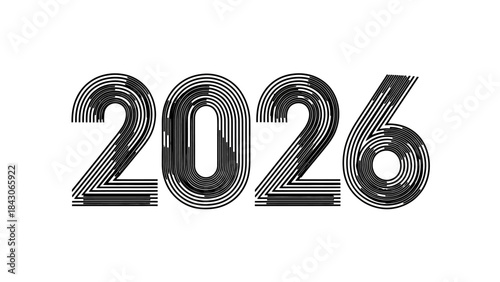 Stylized Black and White Number Design for the Year 2026 with Modern Line Art Appearance