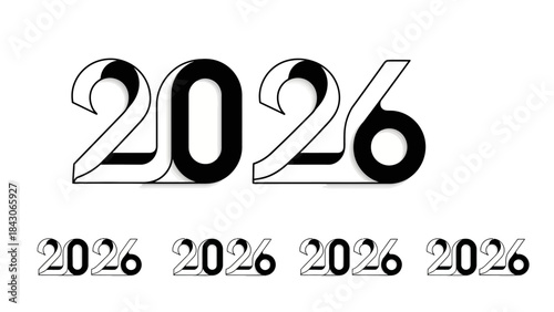 Stylized black and white numbers representing the year 2026 with shadow effect and modern font