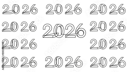 Stylized Line Art of the Year 2026 with Modern Numeric Design Elements for Creative Projects
