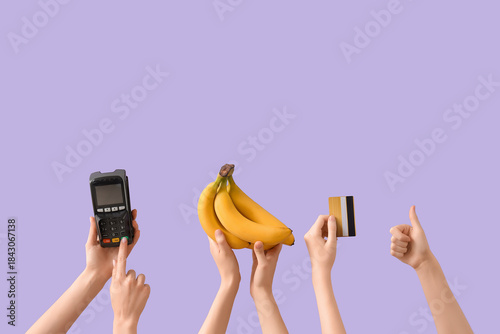 Hands with fresh bananas, p...