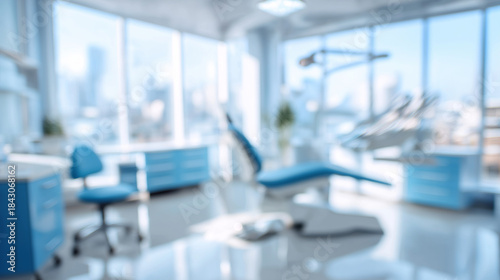 Blurred modern dental office interior with equipment background