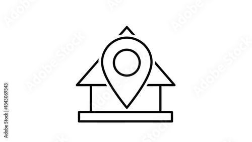 Location of Home Icon: a minimalist vector graphic showcasing a house and location pin, symbolizing a home address or place of residence.