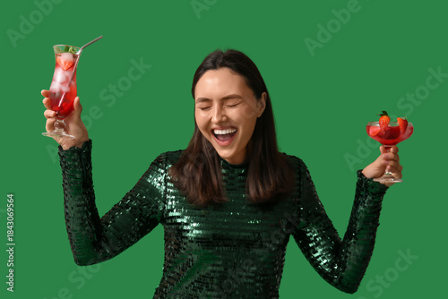 Joyful woman in sequin dres...