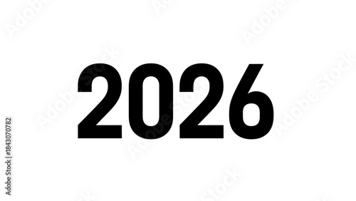 Bold 2026 typography isolated numeric symbol on white background