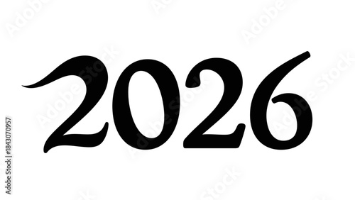 Bold 2026 year typography design isolated on white background for concepts