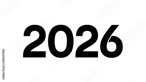 Bold black digital number 2026 on white background for future concepts