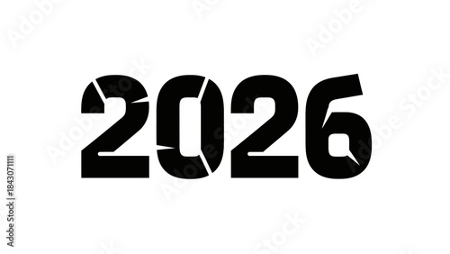 Bold black digital typography of the year 2026 isolated on white background