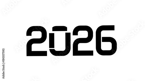 Bold black digits 2026 isolated on white background indicating future date