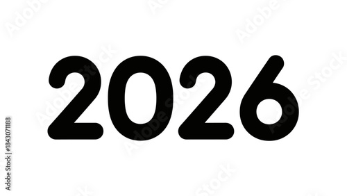 Bold black numbers of the year 2026 isolated on a clean white background