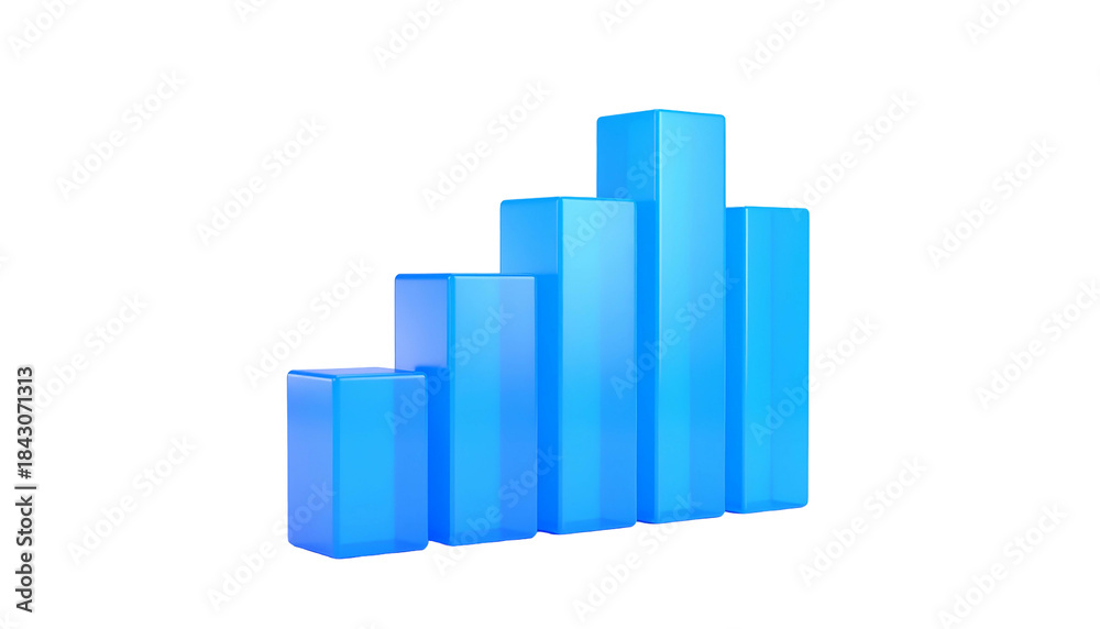 Fototapeta premium A 3D rendered, blue bar graph rising to indicate increasing information or data
