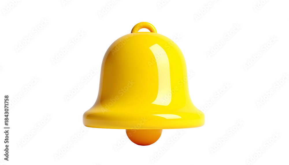 Fototapeta premium 3D rendered, bright yellow bell on a black background; notification, alert concept