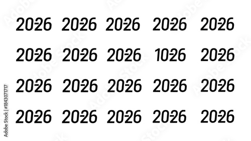 Grid of numbers 2026 repeated with one variant for design and display