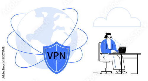 VPN security concept. secure internet access and remote work through VPN with global connectivity. VPN enhances privacy, cybersecurity, and data protection. For technology, security, privacy, online