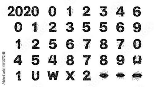 Set of isolated numerical digits and year 2020 in a modern creative design