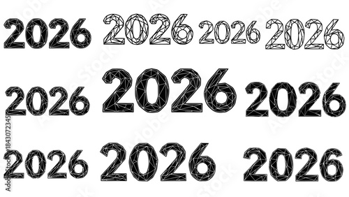 Year 2026 number text variations for design and editorial use