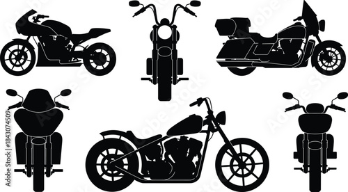 Collection of Black Motorcycle Silhouettes in Various Poses and Styles motorbike bike