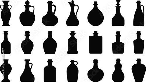 Collection of Silhouetted Glass Bottles and Vases in Various Shapes container