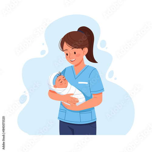 Nurse Holding Newborn Baby Gently