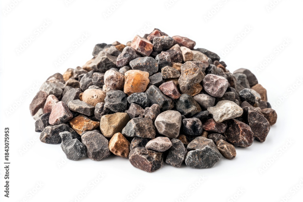 Obraz premium Pile of rocks and soil on white background. AI image