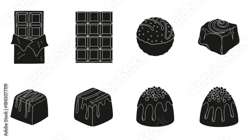 Decadent Chocolate Delights: A collection of various chocolates in different shapes and sizes, showcasing the rich texture and irresistible sweetness. Perfect for culinary projects, sweet treats.