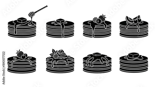 Icon Pancake Stack – Breakfast Food Silhouette Icons Set