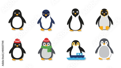 Cute Penguin Icons Set – Various Penguin Characters, Cartoon & Kawaii Illustrations