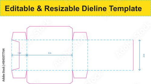 Editable Resizable Dieline Template For A Simple Foldable Box With Dimensions vector