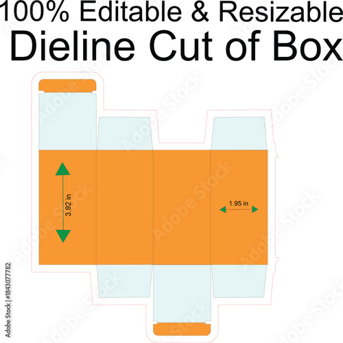 Editable Resizable Box Dieline Cut Template With Orange Panels And Dimensions vector