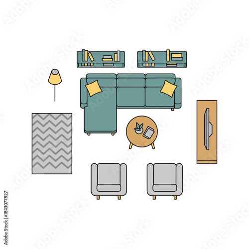 living room layout top view with sectional sofa armchairs tv stand and rug minimalist interior design plan for home decor guides