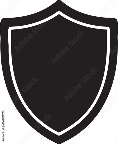 Black shield emblem with white outline on white background symbol protection