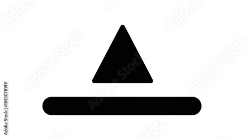 Minimalist black triangle pointing upwards above a horizontal line, symbolizing an upload action.