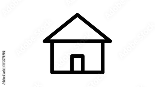 A simple black outline drawing of a house with a triangular roof and a rectangular door, representing home or a building icon.