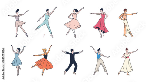 Collection of Diverse Ballet Dancers in Dynamic Poses, Illustrating Grace and Movement
