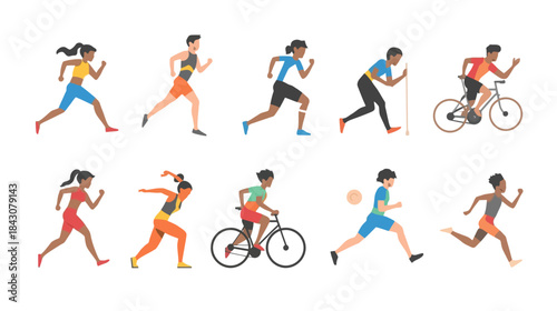 Diverse group of people engaged in various athletic activities and sports