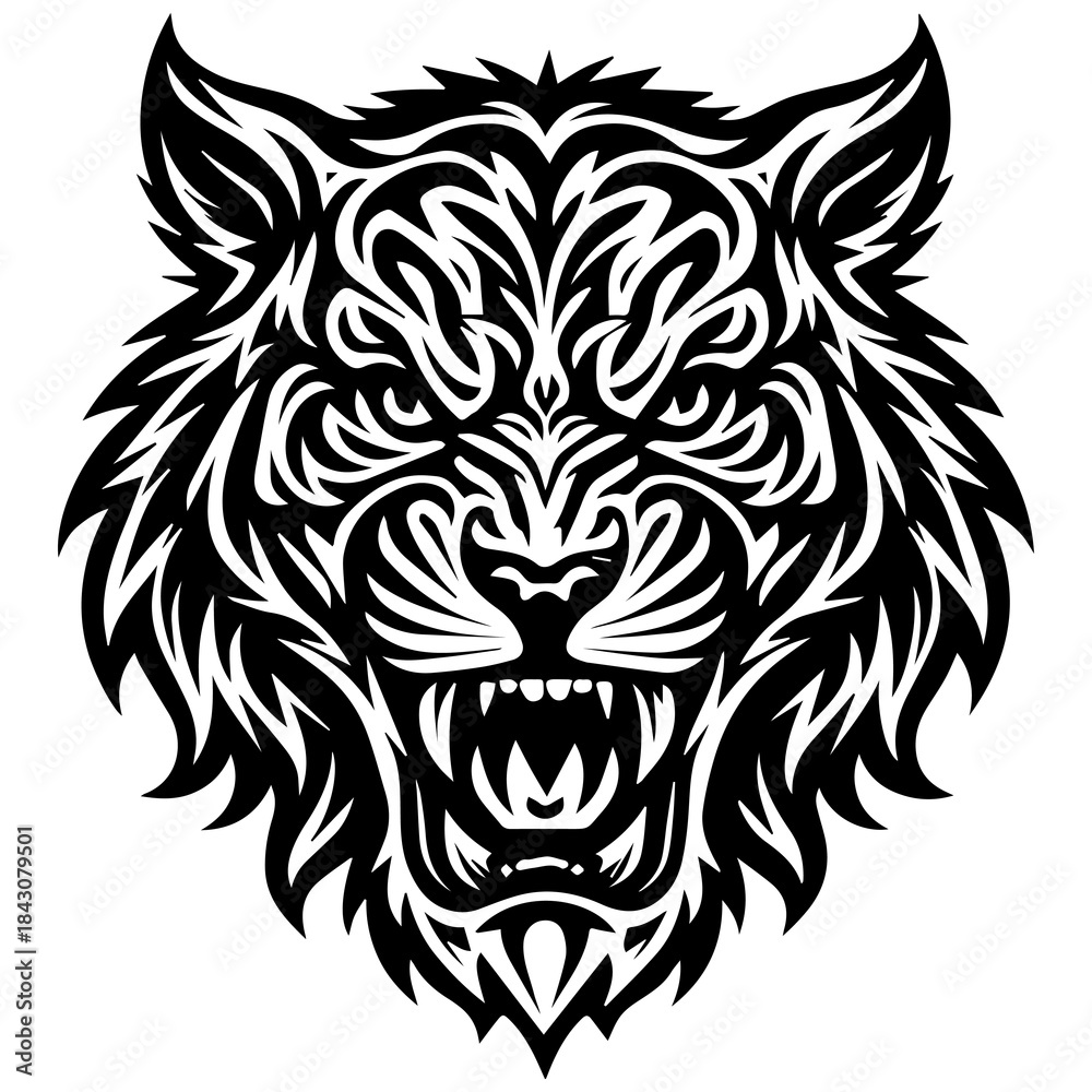 Fototapeta premium Roaring Lion Profile Tribal Vector, Majestic Lion Head Silhouette for Brand Identity and Tattoo