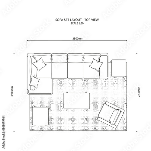 sofa set layout top view with sectional couch armchair rug and coffee table floor plan for modern living room interior design