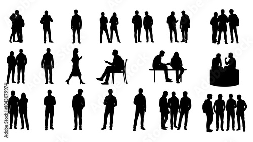 Collection of Silhouette Figures of People in Various Poses and Activities
