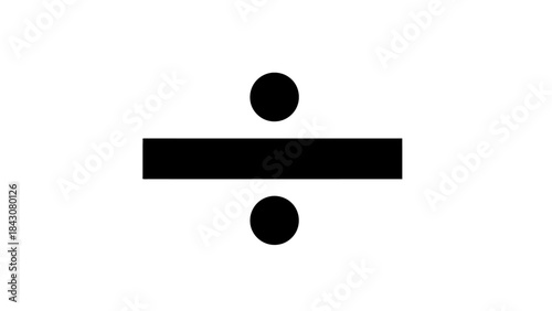A black division symbol, also known as an obelus, displayed prominently on a white background, representing the mathematical operation of division.