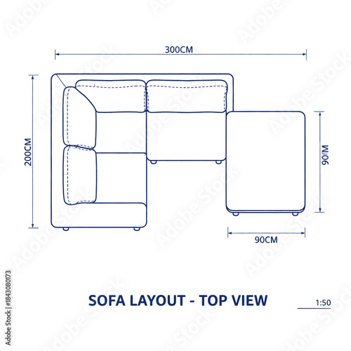 sectional sofa layout top view with measurements modern l shaped couch floor plan blueprint for interior design and furniture planning