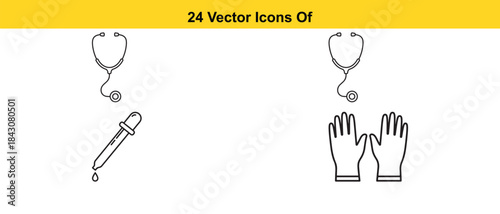Medical icons depicting stethoscope gloves and dropper a healthcare illustration