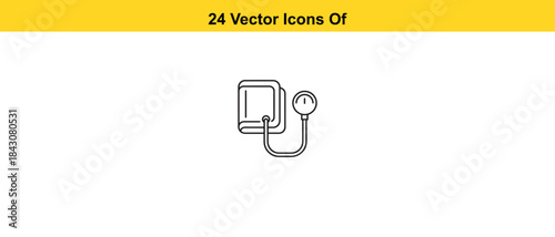 A simple line drawing of a medical blood pressure monitor icon is displayed