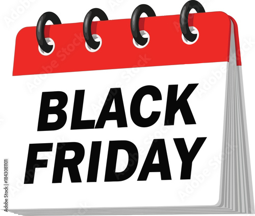 Black friday calendar reminder announcing big holiday shopping event deals vector