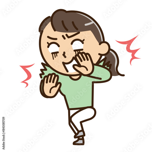 驚いて構える女性