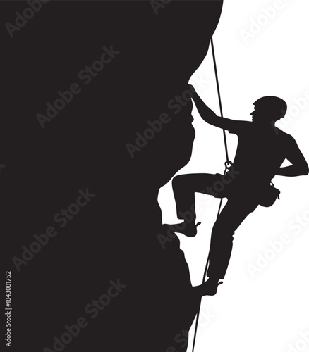 Silhouette of Rock Climber on Steep Cliff