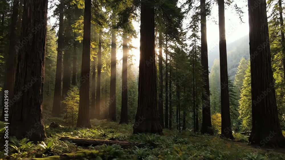 custom made wallpaper toronto digitalBreathtaking view of sunbeams streaming through a lush green redwood forest in the morning light