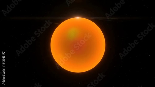 An abstract scientific animation of a rapidly spinning orange star, an oblate spheroid glowing in deep space.