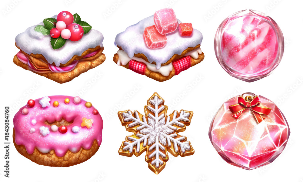 Fototapeta premium Glossy 3D Dessert Charms Featuring Confectionery Art and Colorful Styles